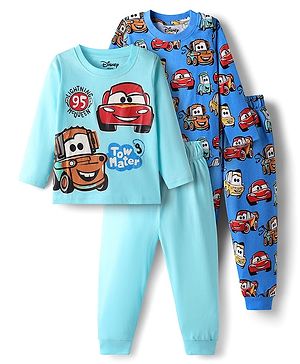 Babyhug Disney Single Jersey Knit Full Sleeves Pyjama Sets  with Car Graphic Pack of 2 - Blue & Light Blue
