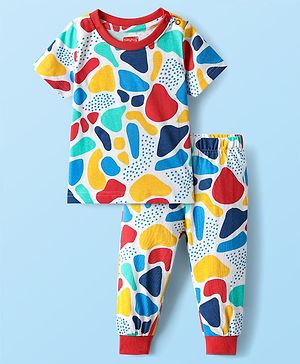 Babyhug Cotton Knit Half Sleeves Printed Co-Ord Night Suit - Multicolor