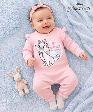 Babyhug Disney Interlock Knit Full Sleeves Romper With Aristocats Marie Graphic - Pink