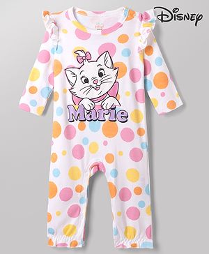 Babyhug Disney Interlock Knit Full Sleeves Printed Rompers With Marie Graphic - White