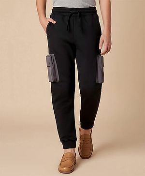 Pine Kids Cotton Knit Full Length Solid Colour Lounge Pant With Pocket - Black