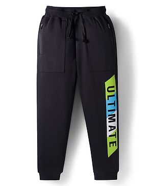 Pine Kids Knit Full Length Lounge Pant with Text Print - Black