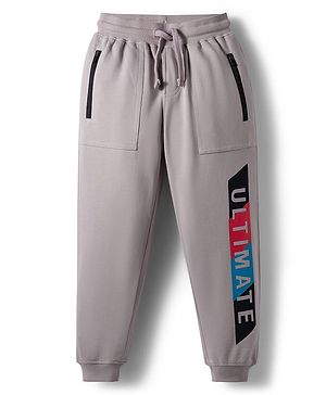 Pine Kids Knit Full Length Lounge Pant with Text Print - Grey