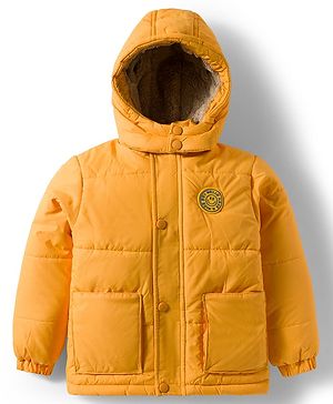 Babyhug Woven Full Sleeves Solid Color Hooded Padded Jacket - Yellow
