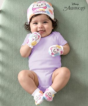 Babyhug Disney Interlock Knit Cap Mittens and Booties Set with Aristocats Marie Graphics White - 9 cm Diameter