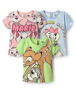 Babyhug Disney Single Jersey Knit  Half Sleeves T-Shirts With Aristocat Marie Graphics Pack Of 3 - Light Green & Pink