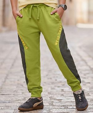 Pine Kids Knit Full Length Cut & Sew Lounge Pant with Text Print - Olive Green