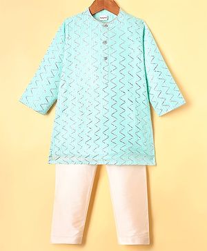 Babyhug Woven Full Sleeves Embroidered Kurta Pajama Set - Mint