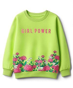 Pine Kids Cotton Knit Full Sleeves Sweatshirt With Floral Print - Limegreen