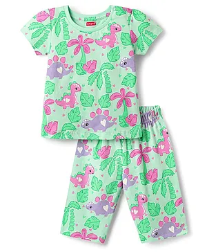 Babyhug Cotton Knit Half Sleeves
                              Co-ords Capri Night Suit with Dino Print -
                              Light Green