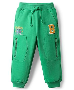 Babyhug Cotton Terry Knit Full Length Lounge Pant with 66 New York Varsity Team Print - Green
