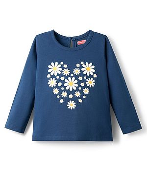 Babyhug 100% Cotton Knit Full Sleeves T-Shirt With Floral Print - Navy Blue