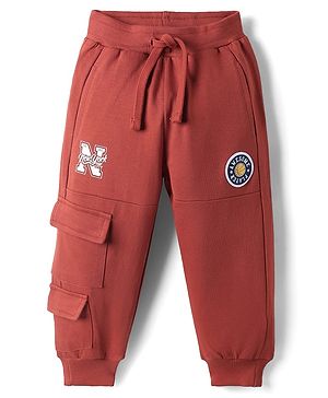 Babyhug Cotton Terry Knit Full Length Lounge Pants with Badge & NYC Print - Maroon