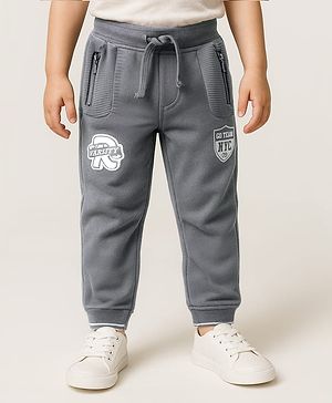 Babyhug Cotton Terry Knit Full Length Lounge Pant with Varsity Print - Grey