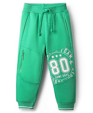 Babyhug Cotton Terry Knit Full Length Lounge Pants with 80 Game Days Print - Green