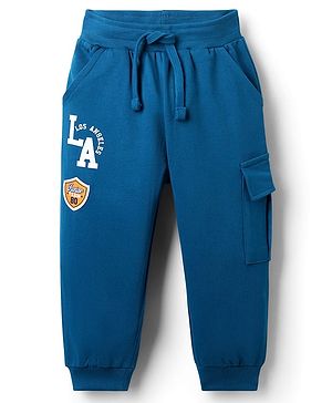 Babyhug Cotton Terry Knit Full Length Lounge Pant with LA Print - Blue