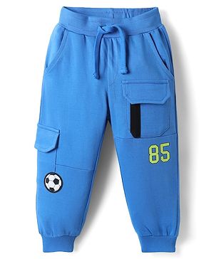 Babyhug Cotton Terry Knit Full Length Lounge Pants with Football Badge - Blue