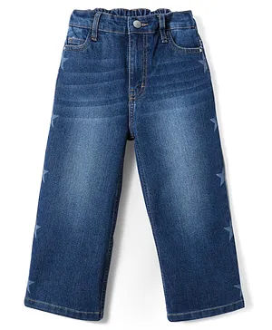 Primo Gino
                              Cotton Woven Full Length Wide Leg Denim
                              With Star Print Detailing - Blue