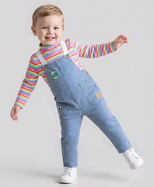 Bonfino Woven Sleeveless Dungaree with Patch Detail - Light Blue