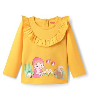 Babyhug 100% Cotton Knit Full Sleeves T-Shirt with Animal & Bird Print - Yellow