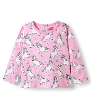 Babyhug 100% Cotton Knit Full Sleeves T-Shirt with Unicorn Print - Pink