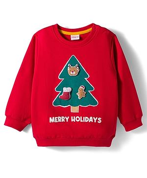 Babyhug Cotton Knit Full Sleeves Sweatshirt With Tree Graphics & Applique - Red