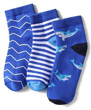 Pine Kids Cotton Knit Ankle Length Socks With Stripes & Fish Pack Of 3 (Colour May Vary)