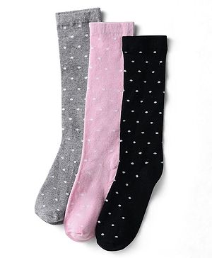 Pine Kids Knit Set of Socks with Polka Dot Design Pack Of 3 (Colour May Vary)