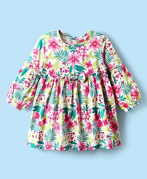 Babyhug 100% Cotton Full Sleeves Floral Printed Frock - Multicolour