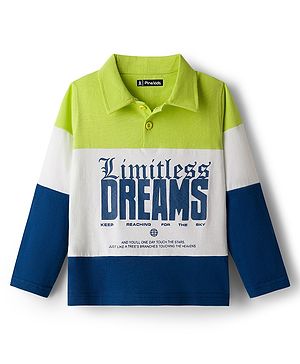 Pine Kids Cotton Knit Full Sleeves Polo T-Shirt with Limitless Dreams Text Print - Navy Blue & White
