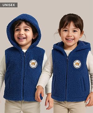 Babyhug Knit Sleeveless Sherpa Fur Hoodie with Kangaroo Pocket - Navy Blue