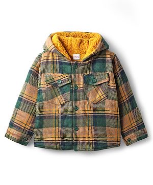 Babyhug Knit Full Sleeves Checks Hooded Winter Jacket - Multicolor