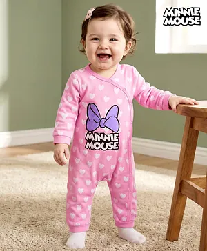 Babyhug Disney Interlock Knit Full
                              Sleeves Rompers with Minnie Mouse &
                              Heart Print - Pink