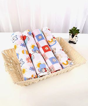Babyhug Disney 100% Cotton Muslin Multipurpose Swaddle Wrap Winnie The Pooh Print- Multicolor| Breathable Hypoallergenic Fabric| Nursing Cover Stroller Cover Burp Cloth Pack of 4 - Multicolor