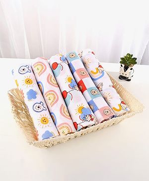 Babyhug Disney 100% Cotton Muslin Multipurpose Swaddle Wrap Winnie The Pooh Print- Multicolor| Breathable Hypoallergenic Fabric| Nursing Cover Stroller Cover Burp Cloth Pack of 5 - Multicolor