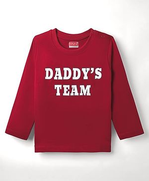 Babyhug 100% Cotton Knit Full Sleeves T-Shirt with Text Print - Red