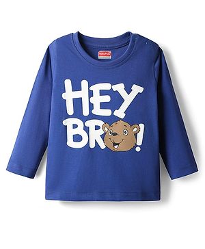 Babyhug 100 % Cotton Knit Full Sleeves T-Shirt with Hey Bro Text Print - Navy Blue
