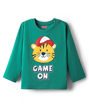 Babyhug 100% Cotton Knit Full Sleeves T-Shirt with Tiger Print - Green