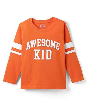 Babyhug 100% Cotton Knit Full Sleeves T-Shirt with Text Print - Orange