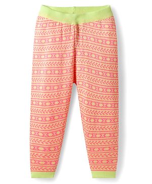 Babyhug Knit Full Length Printed Woollen Pant - Pink