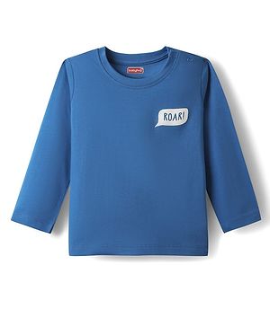 Babyhug 100% Cotton Knit Full Sleeves T-Shirt with Roar Text Print - Royal Blue