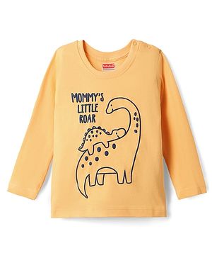 Babyhug 100% Cotton Knit Full Sleeves T-Shirt with Dino Print - Mustard