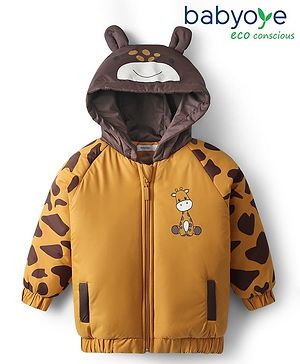 Babyoye Woven Front Open  Full Raglan Sleeves Giraffe Printed Padded Hoodie - Yellow