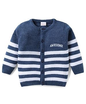 Babyhug Knit Full Sleeves Front Open Sweater with Stripes - Navy Blue
