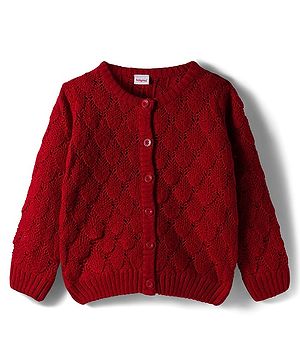 Babyhug Knitted Full Sleeves Front Open Sweater - Dark Red