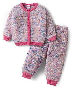 Babyhug Knitted Full Sleeves Co-Ord Sweater Set With Static Design - Multicolor