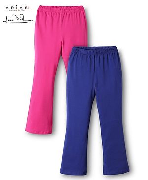 Arias Cotton Knit Full Length Solid Colour Flared Leggings Pack Of 2 - Navy Blue & Pink
