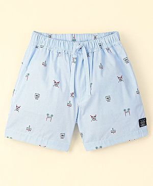 Dapper Dudes Striped & Typography Printed Shorts - Blue