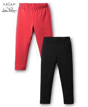 Arias Cotton Elastane Knit Full Length Solid Leggings Pack of 2 - Black & Dark Pink