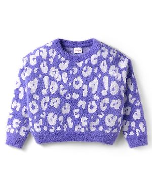 Babyhug Knitted Full Sleeves Sweater Pullover with Cheetah Print - Lavender